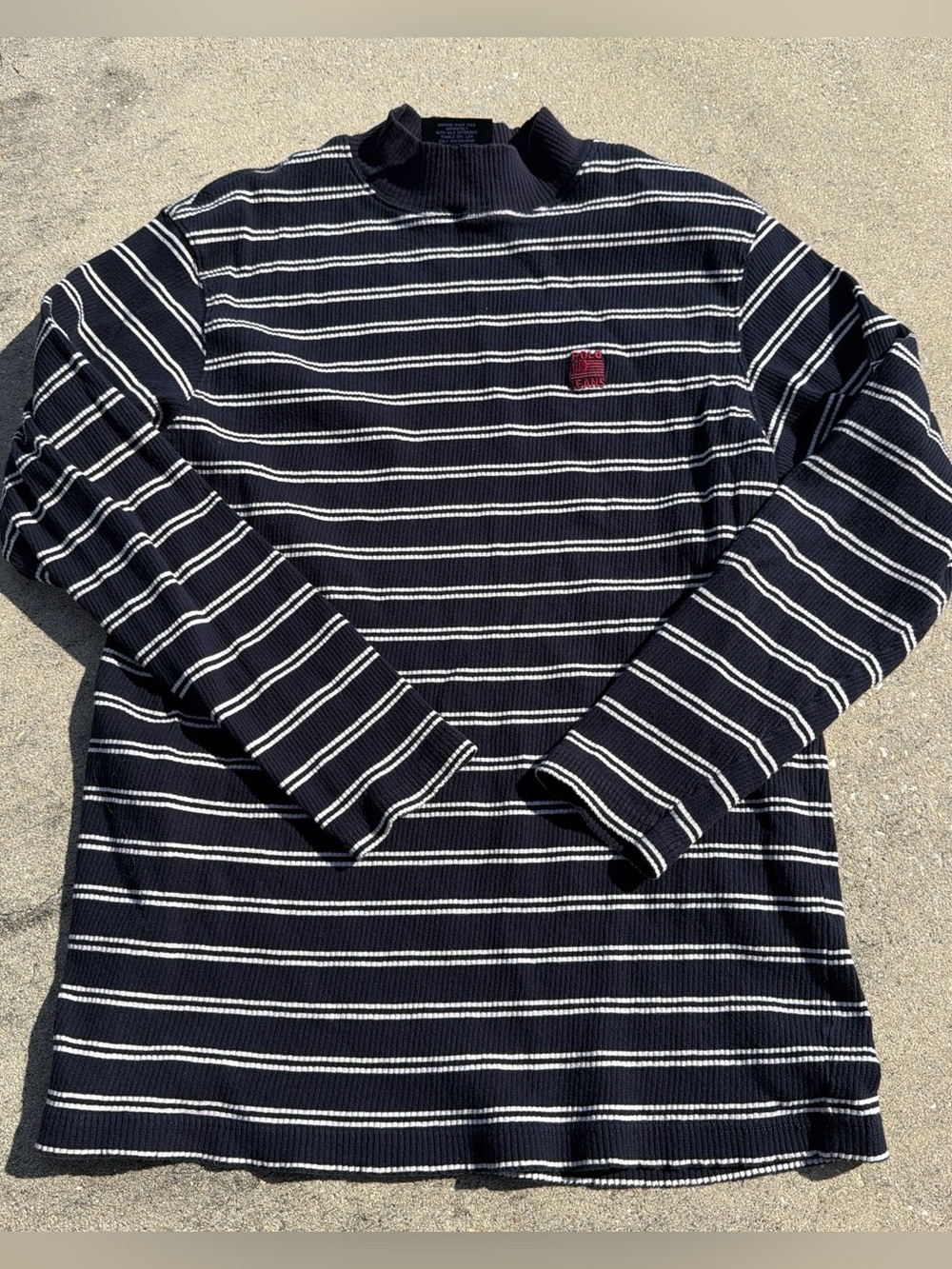 Striped Navy and White Long-Sleeve Knit Shirt - Men
